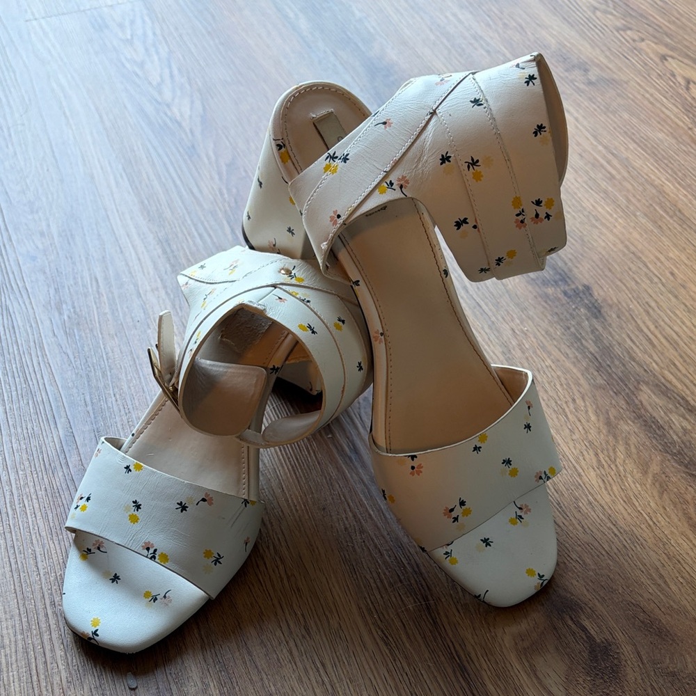 Cole Haan Cream Floral Block Heel Sandals